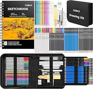 Caliart 176PCS Art Supplies Sketching Kit with 100 Sheets 3-Color Sketch Book, Graphite Colored Charcoal Watercolor & Metallic Pencils, Drawing Set Christmas Gifts for Adults Teens Girls Boys Kids